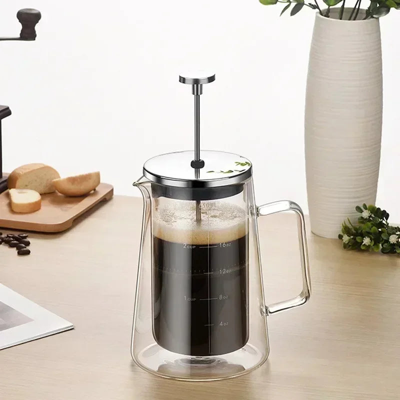 Cafetière à piston en verre double