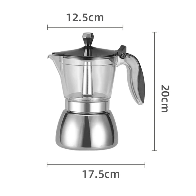 Cafetière Italienne transparente et inox