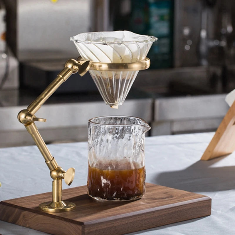 Support filtre à café en laiton et bois massif – Accessoire barista élégant et pratique