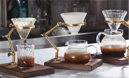 Support filtre à café en laiton et bois massif – Accessoire barista élégant et pratique