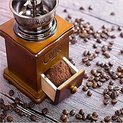 Moulin à café vintage en bois avec manivelle